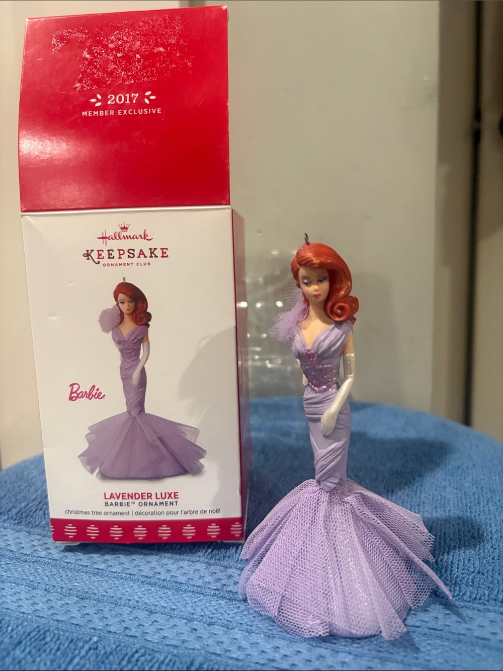 Hallmark Barbie Lavender Luxe Ornament in Light Purple and Red-Orange